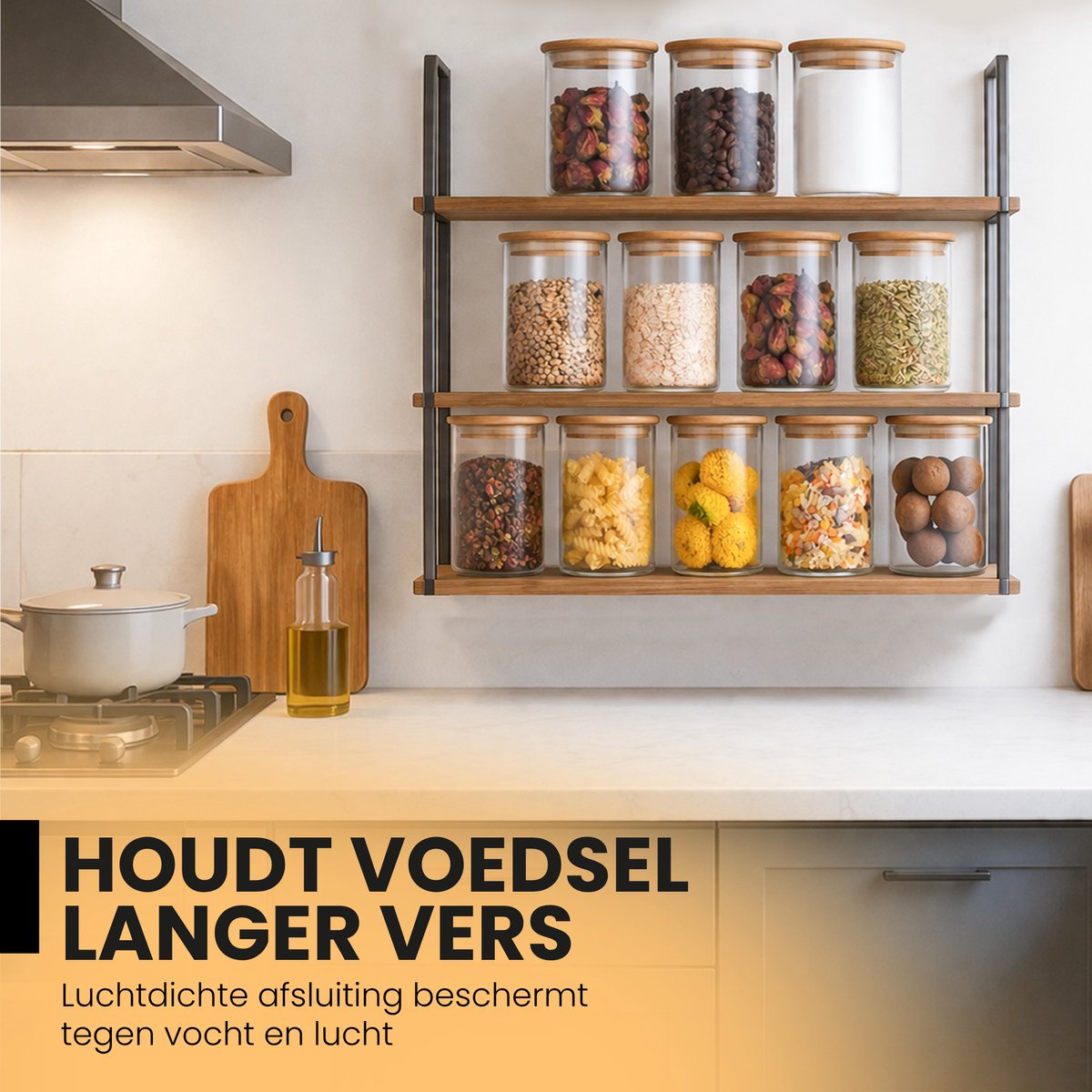 Greenky 12 Glazen Voorraadpotten met Bamboe Deksel