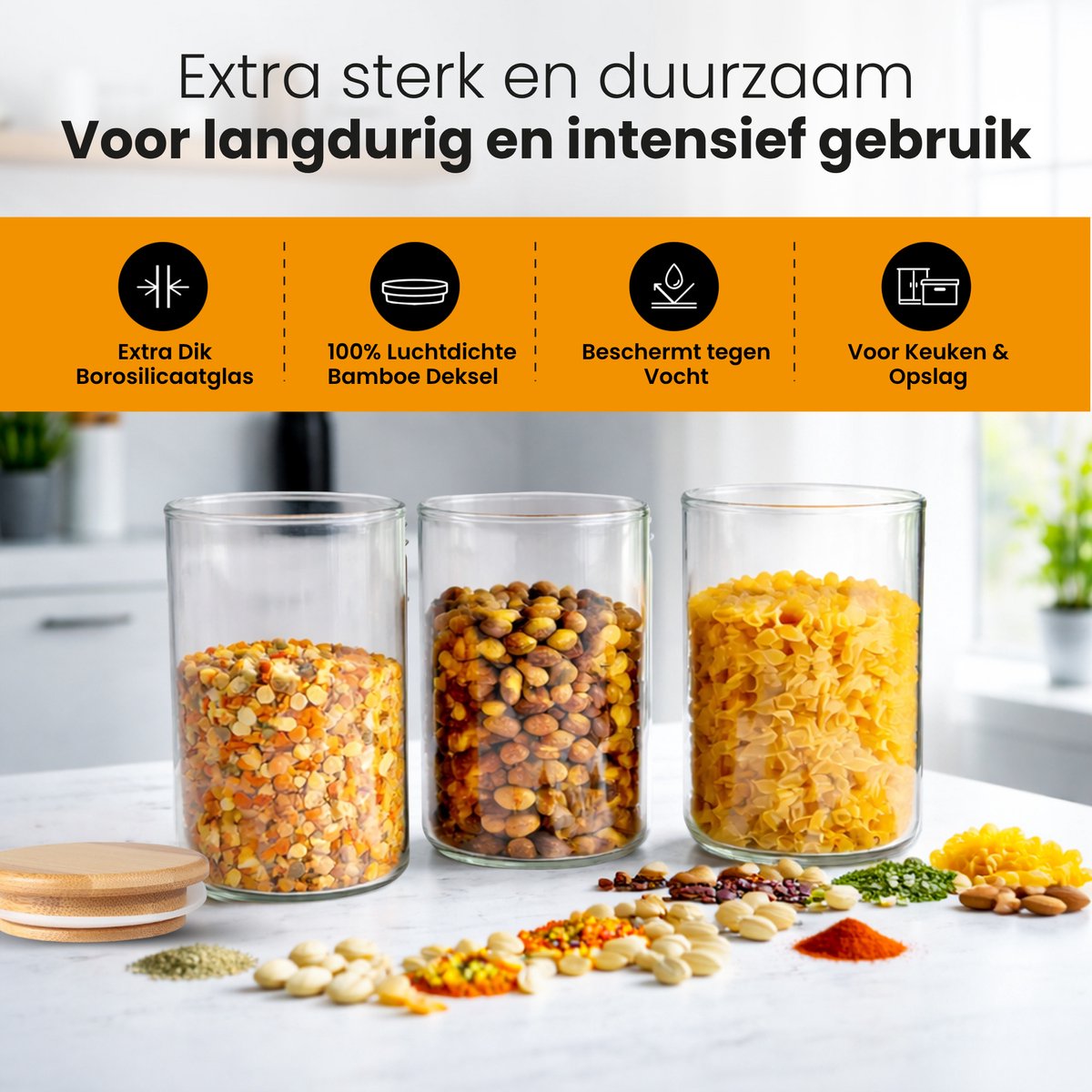 Greenky 12 Glazen Voorraadpotten met Bamboe Deksel