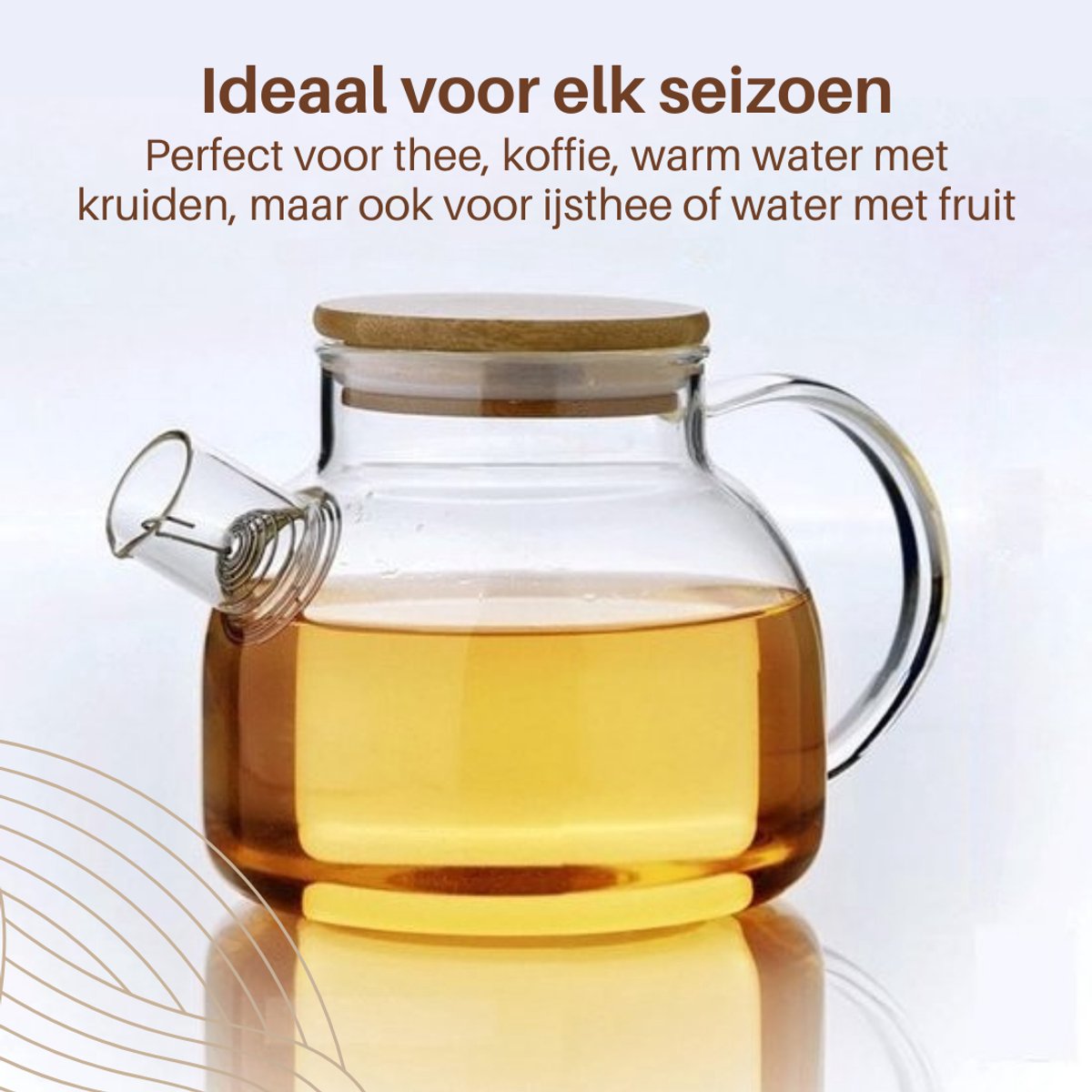 GREENKY® Glazen theepot met filter en bamboe deksel